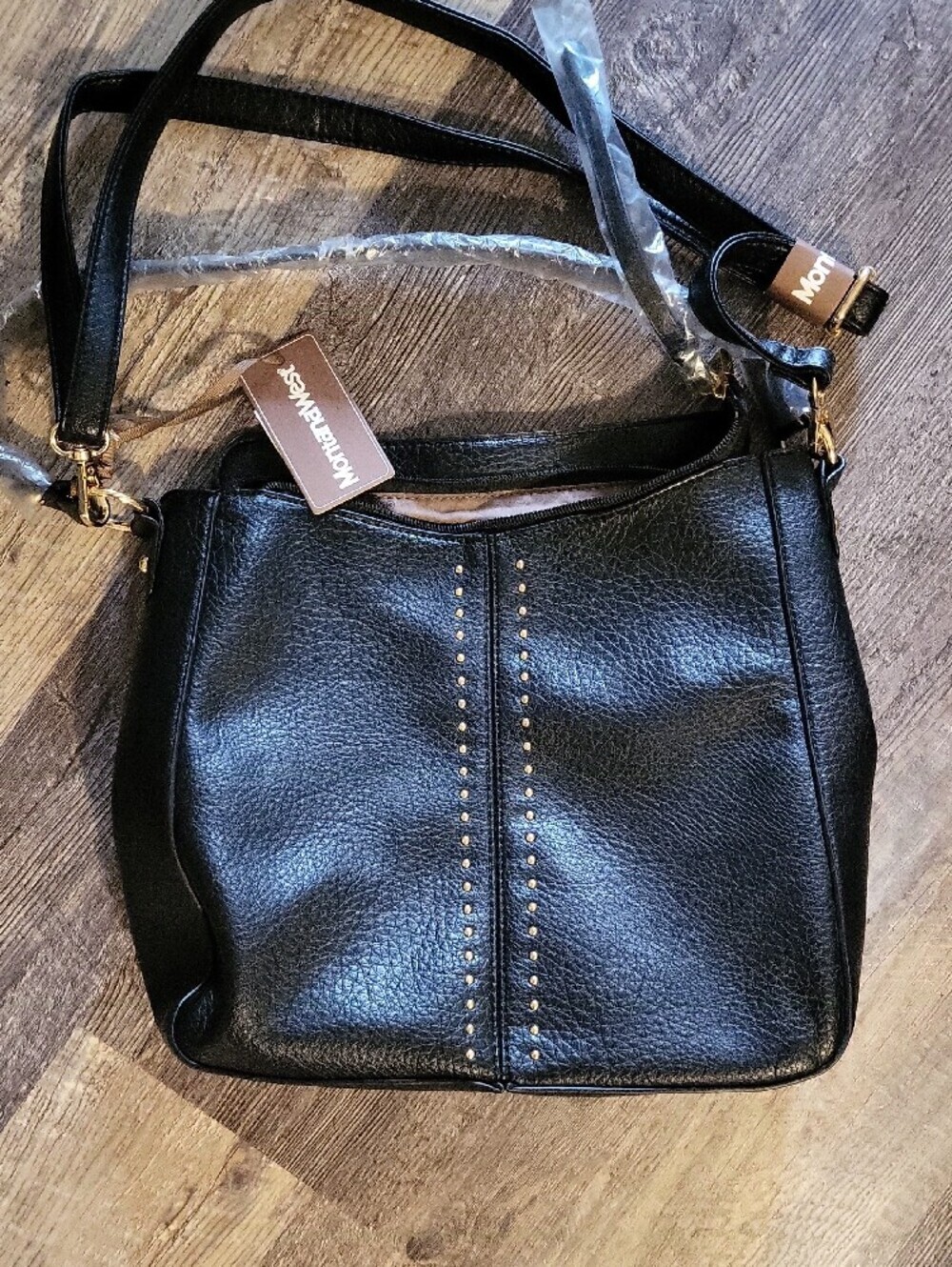 NWT, Montana West Black Shoulder Bag with Gold Stud Accents